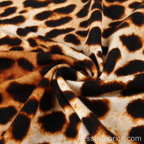 Baju Atasan Leopard Print Rajutan Rayon Spandex